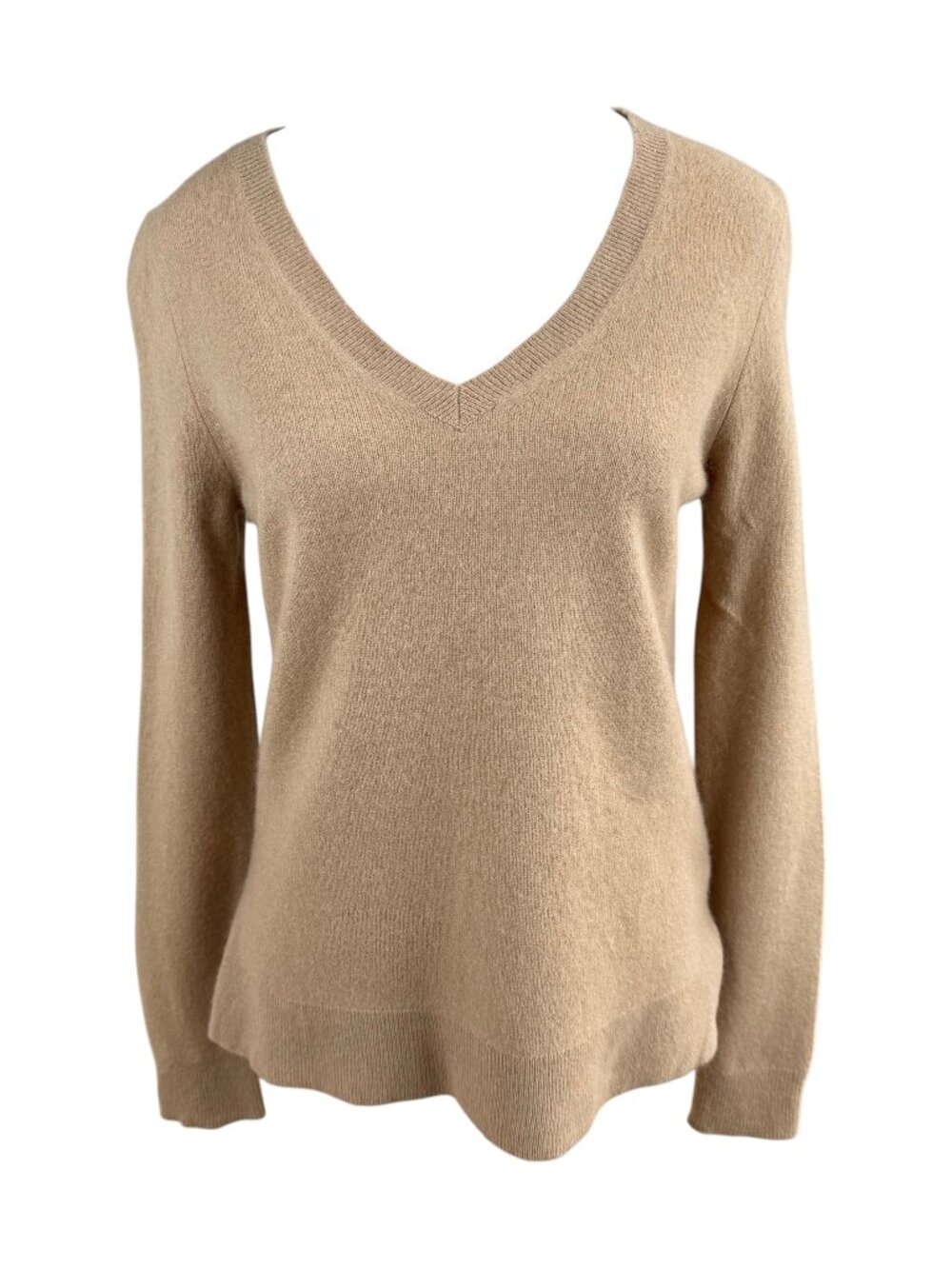 Saks Cashmere Sweater Tan Camel V-Neck Classic (M)